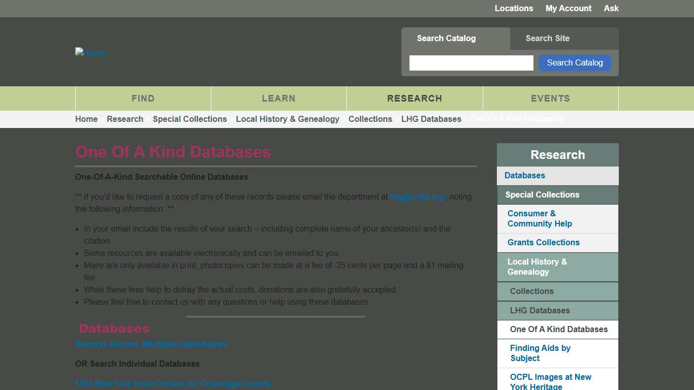One Of A Kind Databases Onondaga County Public Libraries